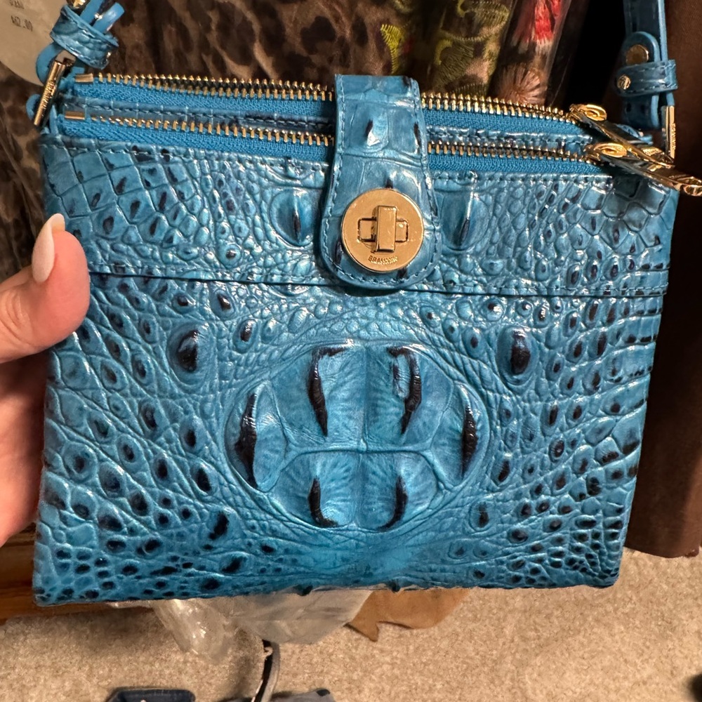Brahmin Turquoise Crocodile Embossed Crossbody Bag